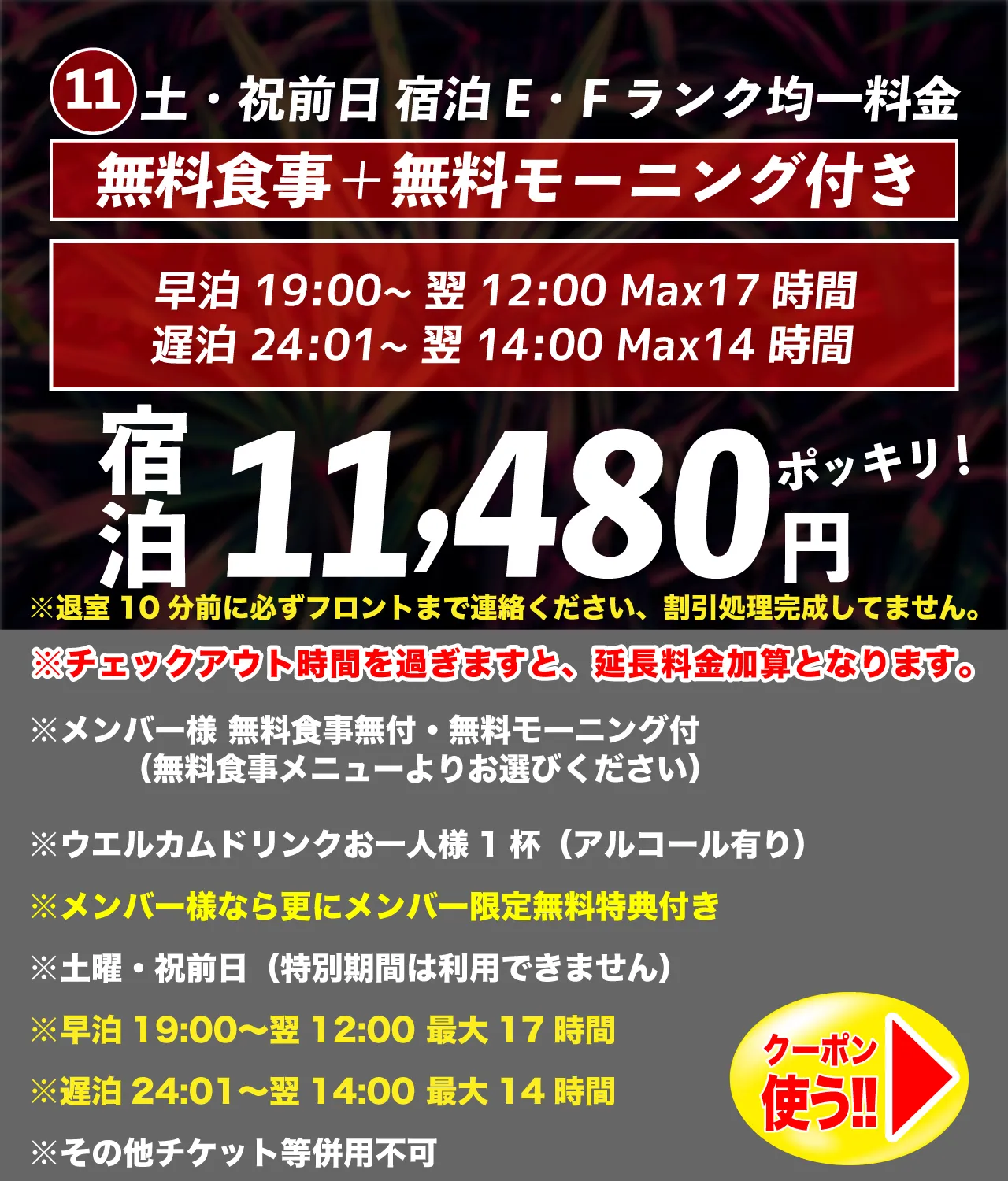 E~Fランク土・祝前宿泊11,480円