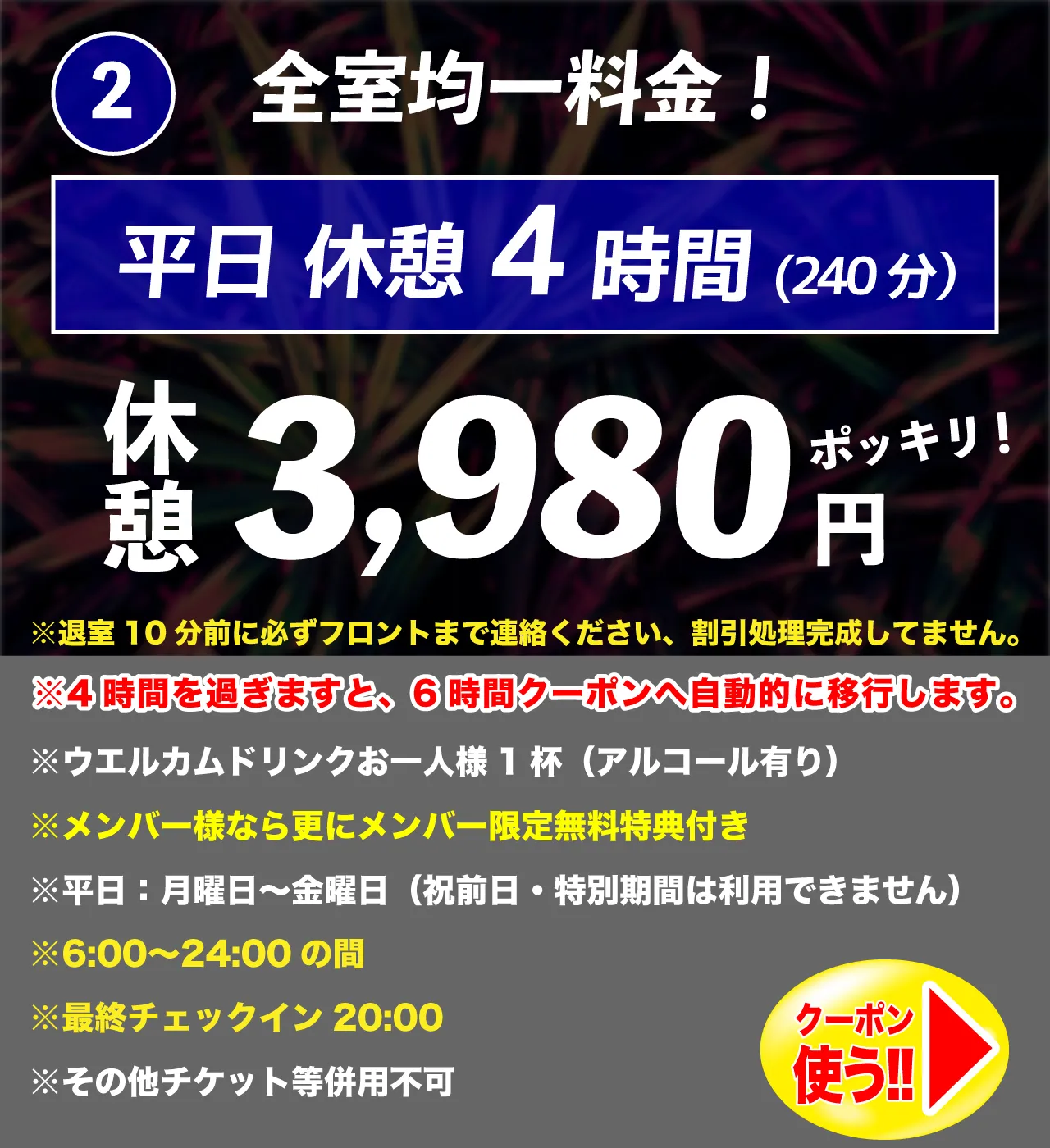 平日休憩4時間3,980円
