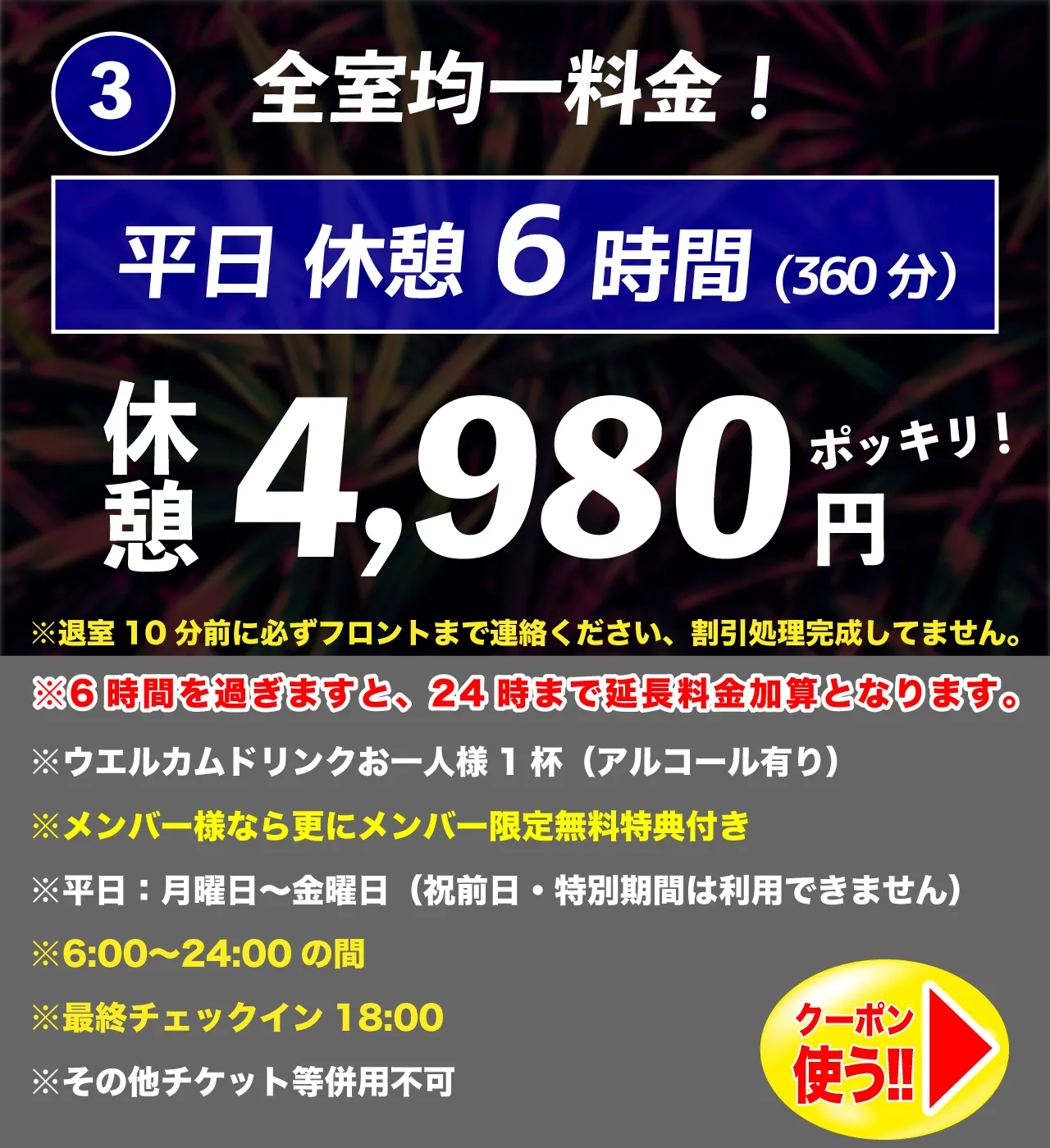 平日休憩6時間4,980円